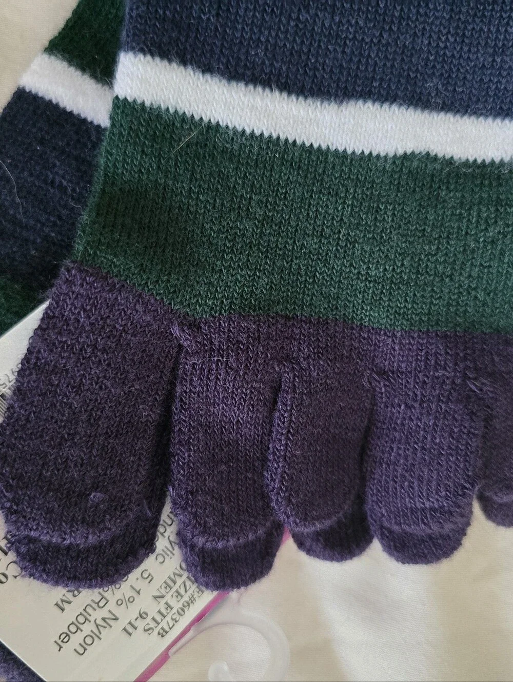 Toe Socks Navy And Green Size 9-11